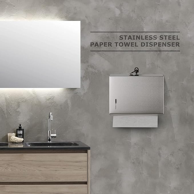 Wall Mounte Paper Towel Dispensers, 10.4" L x 3.3" D x 8.3" H, Stainless Steel C-Fold Multifold Hand Paper Tissue Holder with Lock