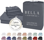 Bella Coterie 7 Piece Luxury Bamboo Viscose Split King Size Sheet Set | 2 Fitted Sheets for Adjustable Beds | 100% Organically Grown | Cooling for Hot Sleepers | 4 Pillowcases [Charcoal Grey]