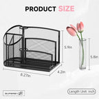 SUPEASY Desk Organizer with 3 Compartment Pen Holder, 3-Slot Mail Organizer and Flower Tube, Metal Mesh Bill Organizer for Pencil, Envelope, Letter and Office Supplies, Black