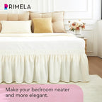 RIMELA Queen Bed Skirt 14 Inch Drop Cream, Wrap Around Elastic Bed Skirts Queen Size Dust Ruffle, Bedskirt for Adjustable Bed Base Solid Silky Fabric Machine Washable Easy to Install