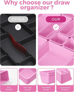 BiuLeon 25 PCS Plastic Drawer Organizers Set, 4-Sizes Vanity and Makeup Organizer, Desk and bathroom Drawer Organizer Trays, Organizers and Storage for Makeup, Jewelry, Gadgets, Utensils(Light Purple)