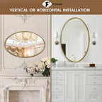 Oval Wall Mirror for Bathroom, 26"x39" Antique Gold Metal Beaded Frame Decorative Accent Mirror, Large Hanging Vanity Mirror for Bedroom, Living Room, Entryway