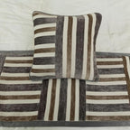 The HomeCentric King/Queen/Twin Beige & Grey Decorative CA King 86"x18" Bed Runner with Pillow Cover, Patchwork Bed Scarf on Velvet Fabric - Striation