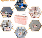 Surblue Bedside Caddy Bedside Storage Bag Hanging Organizer for Bunk, Hospital Beds, Dorm Rooms Bed Rails Camp 4 Pockets and 2 Hooks (Pink)