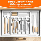 RoomHacks Large Silverware Organizer,Expandable Utensil Drawer Organizer,BPA Free Utensil Holder,Adjustable Silverware Tray Cutlery Drawer Organizer for Kitchen Flatware,Large,White (6-8 Slots)
