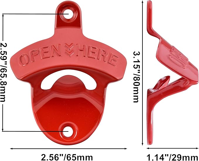 Red Beer Bottle Opener Wall Mounted, Stainless Cooler Mount Soda Cap Opener Gifts (2 PCS)