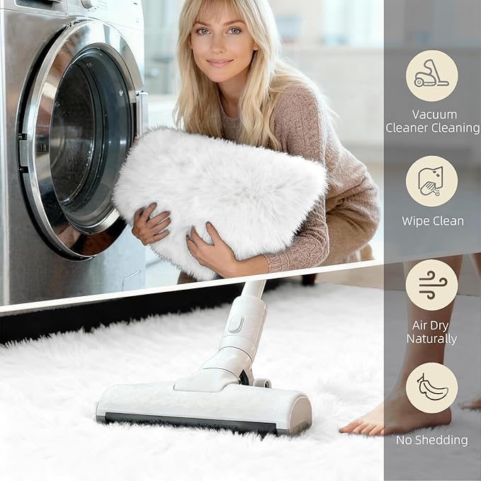 4x4 Round Solid Fluffy White Area Rug – Washable, Durable, Circle Bedroom Rug, Non-Slip High Pile Shag Rugs for Living Room, Bedside, Dorms, Nursery Rooms, Kids Room, Soft Indoor Floor Carpet