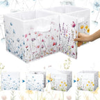 Geelin 6 Pcs WildFlower Cube Storage Bins 11 Inch White Storage Basket with Handle, Preppy Girls Organizer Basket, Collapsible Fabric Box for Classroom Bedrooms