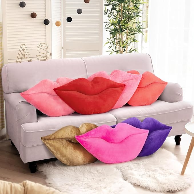 AELS 3D Large Lips Throw Pillows Smooth Soft Velvet Decorative Throw Pillows Love Pillows Cute Pillow 24 X 12 inches for Couch Sofa Bed Living Room Bedroom, Pastel Pink