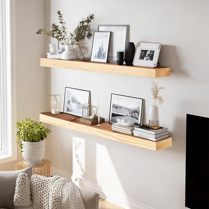 36x8x1.6 inch Floating Shelves Set of 2 – Solid Wood Rustic Wood Wall Mounted
