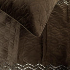 The HomeCentric King Queen Twin Brown Designer CA King 86"x18" Bed Runner with 2 Pillow Cover, Quilted & Crystals Bed Scarf on Velvet Fabric - Brown Diamond Symphony