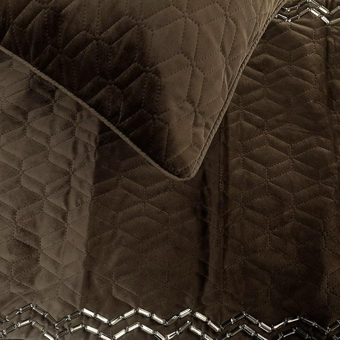 The HomeCentric King Queen Twin Brown Designer Twin 53"x18" Bed Runner Without Pillow Cover, Quilted & Crystals Bed Scarf on Velvet Fabric - Brown Diamond Symphony