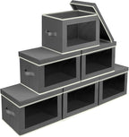 Homsorout Stackable Storage Bins with Lids - Large Storage Box with Lids, Foldable Closet Boxes for Organizing, Wardrobe Clothes Organizer with Window, Cubes Bins for Living Room, 6 Pack, Dark Grey