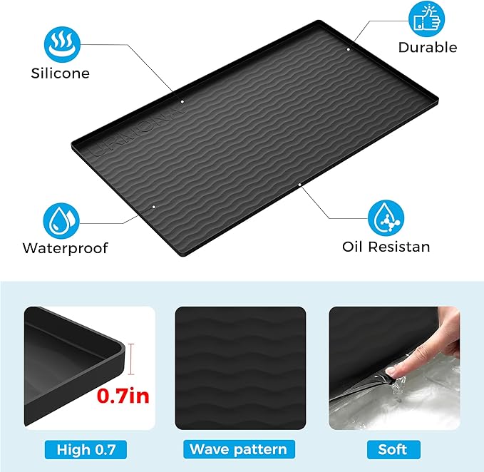 URMONA 31'' x 22'' Waterproof Silicone Under Sink Mat Cabinet and Counter Protector, Shelf Liner for Kitchen and Bathroom, Storage and Organizers, Litter Mat, Pet Cat Puppy Essentials(Slate)