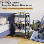 Baby Diaper Caddy Organizer and Storage, 3 Tier Rolling Cart with Wheels for Newborn Nursery Essentials, Baby Organizers for Changing Table, Crib, Bedroom, Movable Bedside Organizatio (Black)