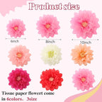 Geyee 18 Pcs Mexican Paper Flowers Colorful Fiesta Tissue Paper Flowers Pom Poms Mexican Carnival for Floral Party Backdrop Wedding Birthday Party Craft, 6" 8" 10"(Pink Series)