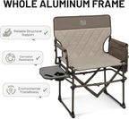 Timber Ridge Aluminum Camping Directors Chair with Side Table Pocket, Portable Folding Chair, Heavy Duty Lawn Chair for Fishing Trip Picnic Concert Outdoor 400lbs, Tan
