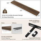 RICHFOCUS 72Inch Floating Shelves for Wall 1 Pack Shelves for Bedroom|Kitchen|Bathroom Wall Mounted Rustic Wood Floating Shelf with Invisible Brackets for Books|Storage|Decor, Walnut