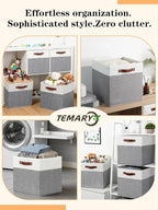 Temary 13 Inch Cube Storage Bins 4 Pack, Perfect Fit for Standard Cube Organizers, Sturdy Collapsible Storage Organizer Bins with PU Leather Handles for Closet, Nursery, and Office-White&Grey