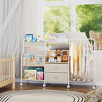BBLIKE Diaper Caddy Organizer with Hanging Rack - 3 Tier Rolling Utility Cart with Drawers and Dividers for Baby Bottle Storage - Bedside Cart for Changing Station, Crib, Nursery, Bedroom, Beige