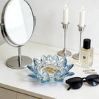 Crystal Flower Jewelry Tray, Transparent Decorative Trinket Dish for Rings, Earrings, Necklaces, Keys for Vanity Dresser Nightstand, Elegant Gift for Women Mother's Day (2, 6.3"(W) - Blue)