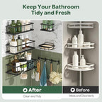Simple Trending Shower Caddy Adhesive, 6 Pack Rustproof Stainless Steel Shower Shelves with Large Capacity, No Drilling Bathroom Organizers and Storage for Home Decor, Black