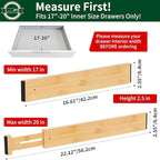 Dunruz Bamboo Drawer Dividers 2.6" High,17"-20" Adjustable Spring Loaded Clothes Drawer Organizers for Kitchen, Dresser, Bathroom, Bedroom and Office