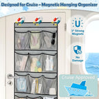 Over The Door Cruise Ship Organizer - Cruise Ship Magnetic Door Organizer with 15 Size-Graded Pockets, Hanging Magnetic Cruise Storage Shoe Rack for Cabin, 2026 Cruise Essential, 9 Hooks(Grey)