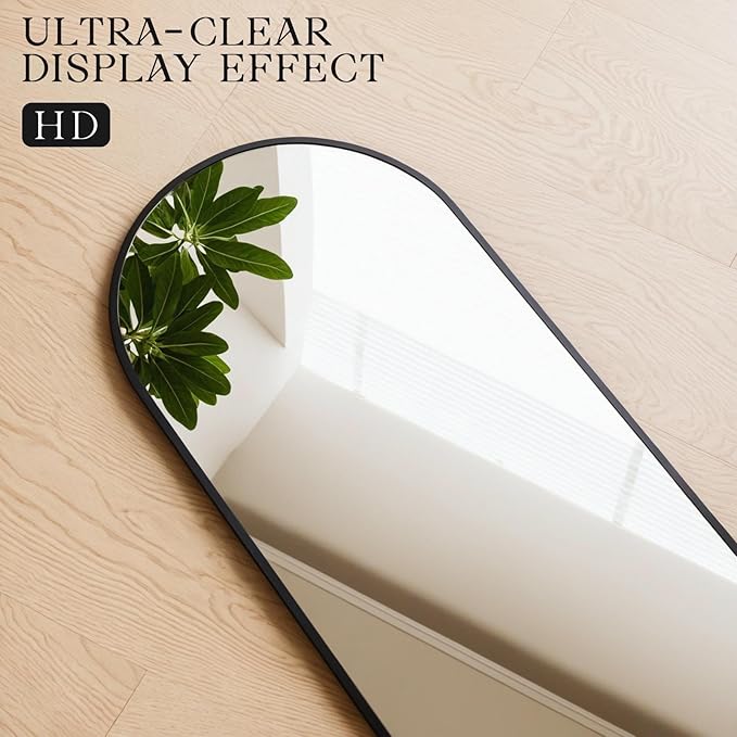 MISSDAY Arched Full Length Mirror, 64"x21" Full Body Mirror with Stand, Floor Mirror Long Free Standing, Leaning or Hanging, Aluminum Thin Frame Wall-Mounted Mirrors Wall Mirrors for Bedroom, Black
