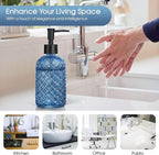 Topsky Gem Glass Soap Dispenser with Black Plastic Pump, 13oz Liquid Hand Soap Dispenser, Rustproof Pump for Kitchen & Bathroom, Great for Lotions, Essential Oil, Liquid Soaps-Blue