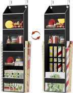 Black Over Door Wrapping Paper Organizer Storage with 3 Removable Drawers & Side Pockets – Dual Use Design with Elastic Straps – Christmas Gift Wrap Storage for Ribbons, Bows,Ornament and Other Tools