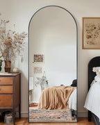 Antok Arched Full Length Mirror, 58"x19" Black Metal Frame Floor Mirror for Bedroom Living Room, Freestanding/Wall Mount/Leaning