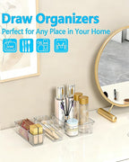 44 Pcs Makeup Drawer Organizer Set, 4 Sizes Versatile Vanity Drawer Organizer for Makeup, Non-Slip Desk Organizer Trays for Bathroom, Bedroom, Office, Fits Jewelry and Office Supplies