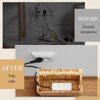 Patelai 2 Pack Scalloped Cable Management Box, Handwoven Water Hyacinth Cord Cable Organizer Box with Lid, 2 Open Slots Cord Basket for Power Strips & TV Wires, Desk, Floor, Office (Natural Color)