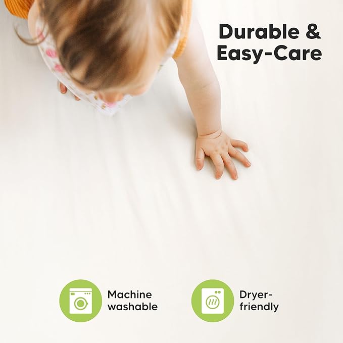 2-Pack Mini Crib Sheets Fitted - 38x26 Pack N Play Sheets for Pack and Play Mattress, Organic Cotton, Soft & Breathable Playard Bedding, Neutral Mini Toddler Bed Cover for Boys, Girls (Khaki)