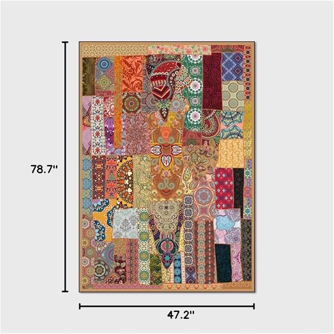 Vintage Boho Area Rugs Multicolor Ethnic Style Geometric Splicing Carpets Bedroom Living Room Kitchen Floor Mats Indoor Outdoor Non-Shedding Runner Rug Home Décor Carpet 4' X 6.5'
