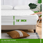 UNILIBRA Twin Mattress Pad Waterproof Rayon Made from Bamboo, Fitted Deep Pocket Mattress Cover fits 6''-19'', Breathable Quilted Mattress Protector, White