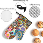 Boho Floral Oven Mitts and Pot Holders Sets, Heat Resistant Colorful Kitchen Gloves Hot Pads, Cute Baker Stuff, Chef Cooking Baking Gifts for Women Bakers, Kitchen Gifts for Cooking Lover Cooks Mom