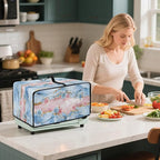 Rose Marble Texture Print Microwave Oven Grill Cover Protector Polyester-Linen Fabric Microwave Oven Dust Cover with Storage Bags Case Protections for Toaster Oven, S