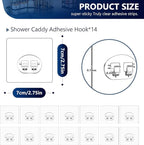 14-Pack Shower Caddy Adhesive Single Hooks for Replacement, Shower Holder Organizer Self Adhesive Wall Hooks for Bathroom Corner Shelf Basket Soap Dish
