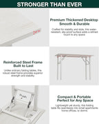 Frylr Small Folding Computer Desk – 55.1 Inch Portable Table for Craft and Study, Lightweight Desk for Small Spaces, Foldable Laptop Table Built-in AC/USB Outlets for Convenience, White Ash
