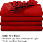 Bare Home 2-Pack Fitted Bottom Sheets Split King - Premium 1800 Ultra-Soft Microfiber - Deep Pocket - 4 Twin XL Fitted Sheets (Split King, Red)