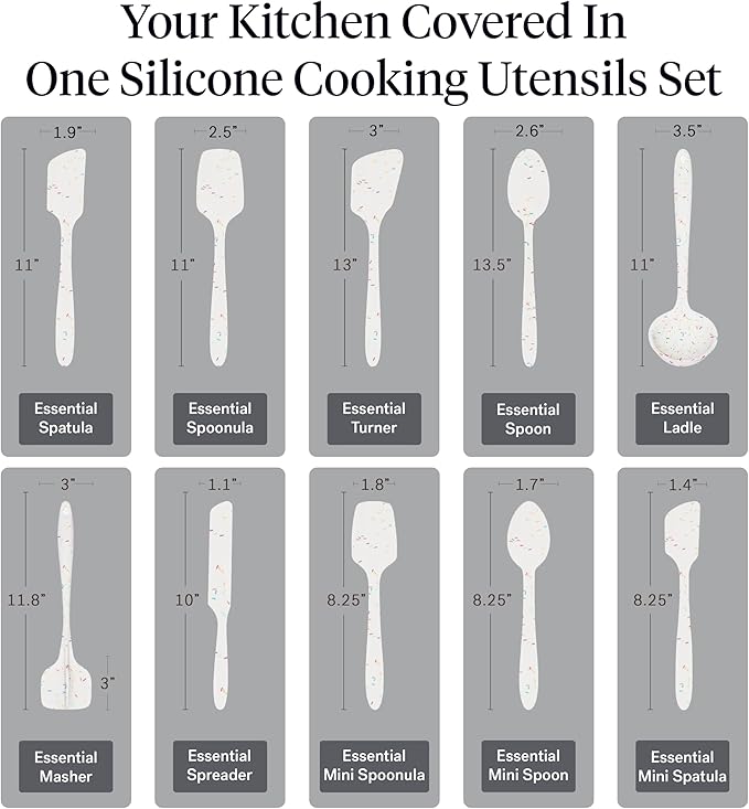 GIR: Get It Right 10-Piece Silicone Ultimate Kitchen Utensil Set – Spatulas, Ladle, Flip, Spoons, Whisk, Peeler & Spoonula – Nonstick, Non-Toxic, Heat-Resistant – Sprinkles