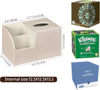 PU Leather Square Tissue Box Cover - Multi-Functional Tissue Box Holder, Tissue Box Cover with Storage,Tissue and Remote Control Holder, Cube Tissue Box Organizer Bedroom Nightstand End Table