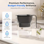 Waterdrop PT-05BL-L Water Filter Pitcher, 7-Cup, NSF Certified, 200-Gallon Long-Life Filter Purifier, Reduces Chlorine and PFOA/PFOS, for Countertop, Replaces 6,400 Plastic Water Bottles a Year, Black