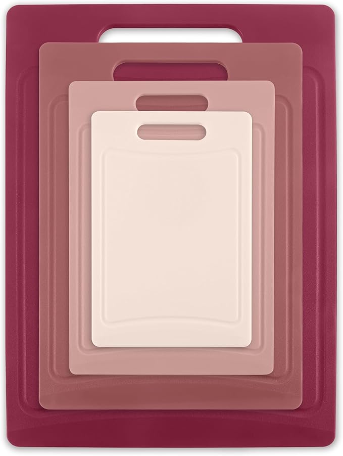 COOK WITH COLOR Non-Slip Cutting Board Set – Kitchen Essentials with Easy Grip Handle for Meat, Veggies, and Fruits, 4 Cutting Boards, Rose