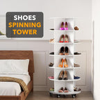 SpaceAid Spinning Shoe Rack with Wheels, 6 Tier Rotating Organizer Shoe Tower Lazy Susan with Thick Bottom, 360 Display Revolving Storage Shelf, Round Circular Rotate Organization, White