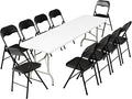 Elevon Folding Table Set with 10 Black Folding Chairs,8 Feet Heavy Duty Fold-in-Half Utility Table Sets for Picnic, Event, Training, Outdoor Activities, at Home and Commercial Use