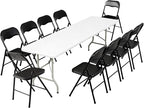 Elevon Folding Table Set with 10 Black Folding Chairs,8 Feet Heavy Duty Fold-in-Half Utility Table Sets for Picnic, Event, Training, Outdoor Activities, at Home and Commercial Use