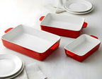 Kook Ceramic Bakeware Set, Rectangular Baking Dishes, For Casseroles, Lasagna, Cake, Small, Medium & Large Pans, Microwave & Dishwasher Safe, Set of 3, Cherry
